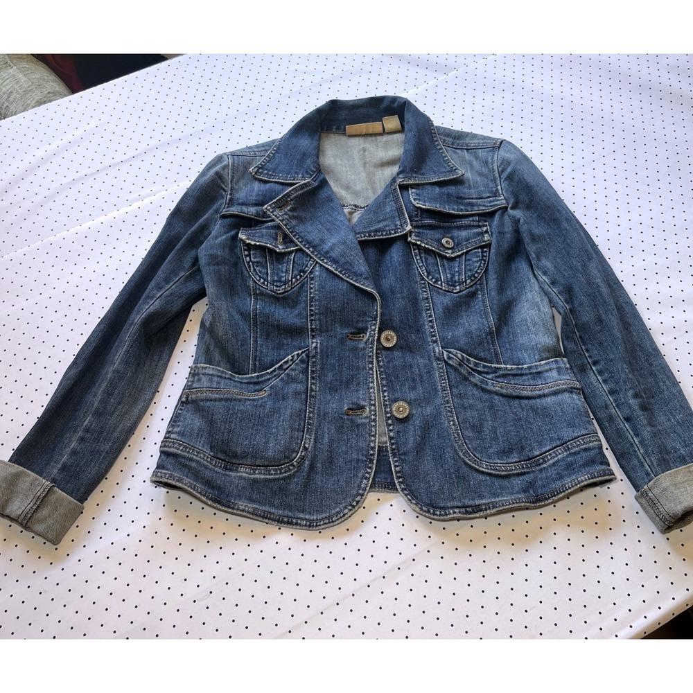 Y2K DKNY Jeans Fitted Denim Jacket Small Blue Wash Button Front Pocket